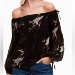 Aritzia Wilfred Talence Foulard Sheer Black Off Shoulder Boho Blouse XS
